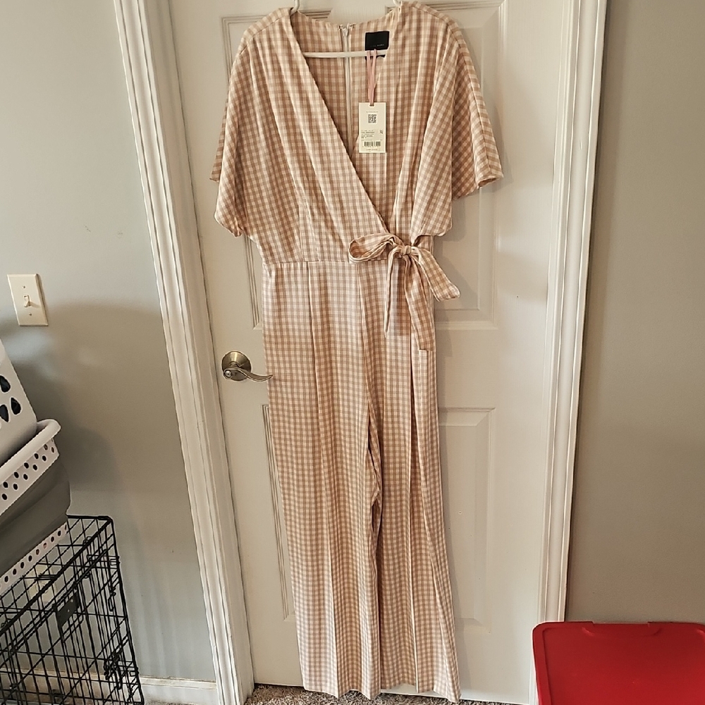Alex Marie Checkered Beige and White Jumpsuit